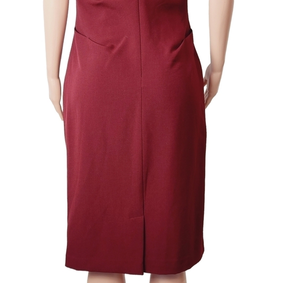 ADRIANNA Papell Asymmetrical Brick Red Crinkled Midi Sheath Dress Size: 10 - Picture 7 of 13